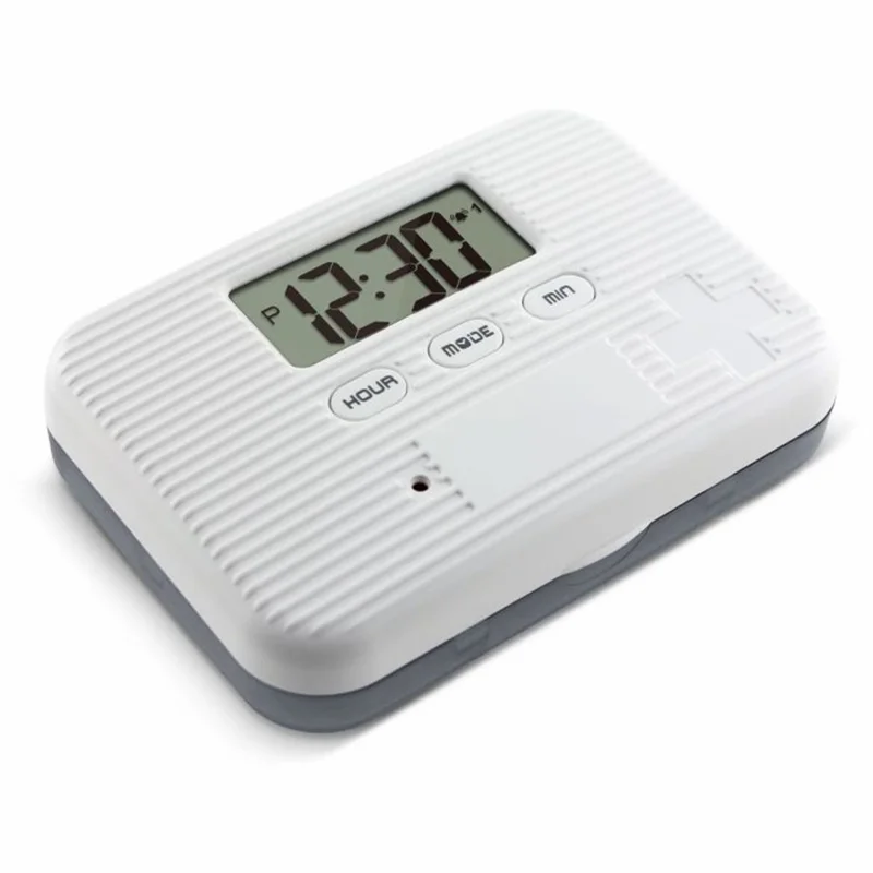 CR-211 Smart Pill Organizer Timer Reminder 6-Compartment Medication Box 7-Day Travel Health Supplement Container (BPA Free, No FDA) - Grey