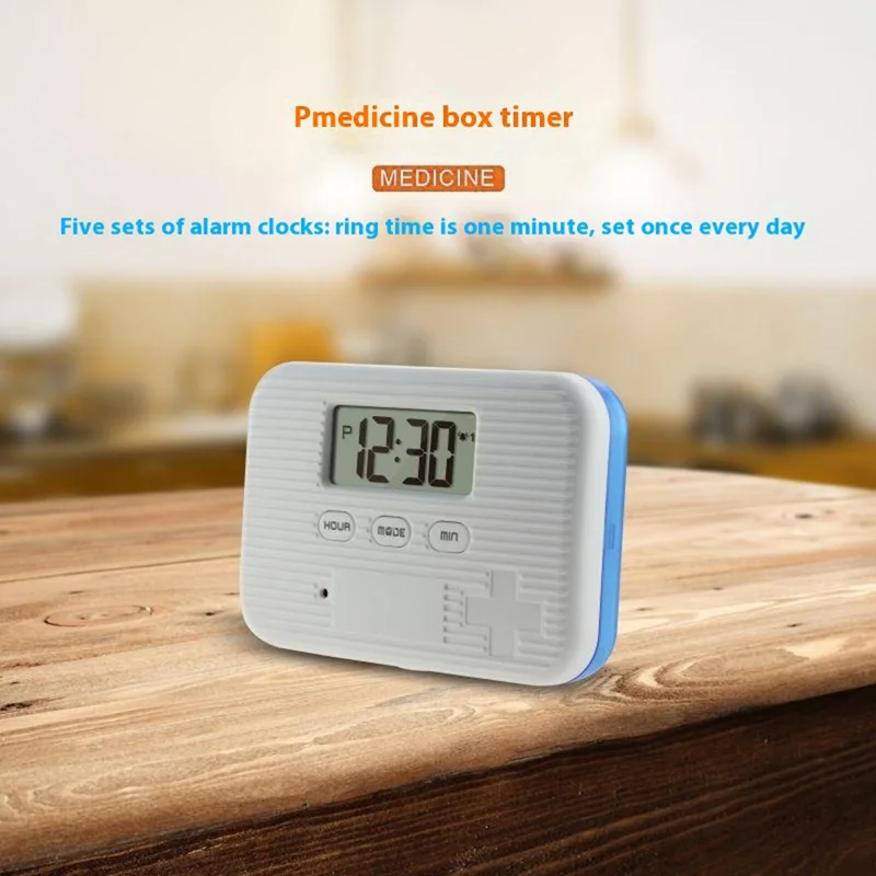 CR-211 Smart Pill Organizer Timer Reminder 6-Compartment Medication Box 7-Day Travel Health Supplement Container (BPA Free, No FDA) - Grey