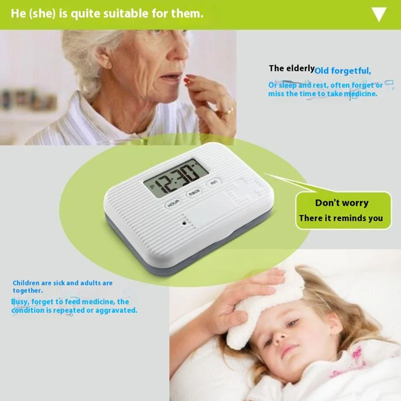 CR-211 Smart Pill Organizer Timer Reminder 6-Compartment Medication Box 7-Day Travel Health Supplement Container (BPA Free, No FDA) - Grey