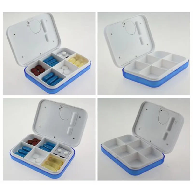 CR-211 Smart Pill Organizer Timer Reminder 6-Compartment Medication Box 7-Day Travel Health Supplement Container (BPA Free, No FDA) - Grey