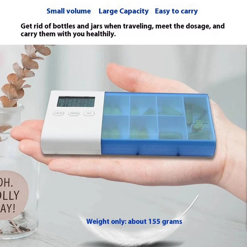 CR-250 Organizador Inteligente de Pastillas con Temporizador Electrónico - Pastillero Portátil de 7 Compartimentos para Uso Diario - Azul