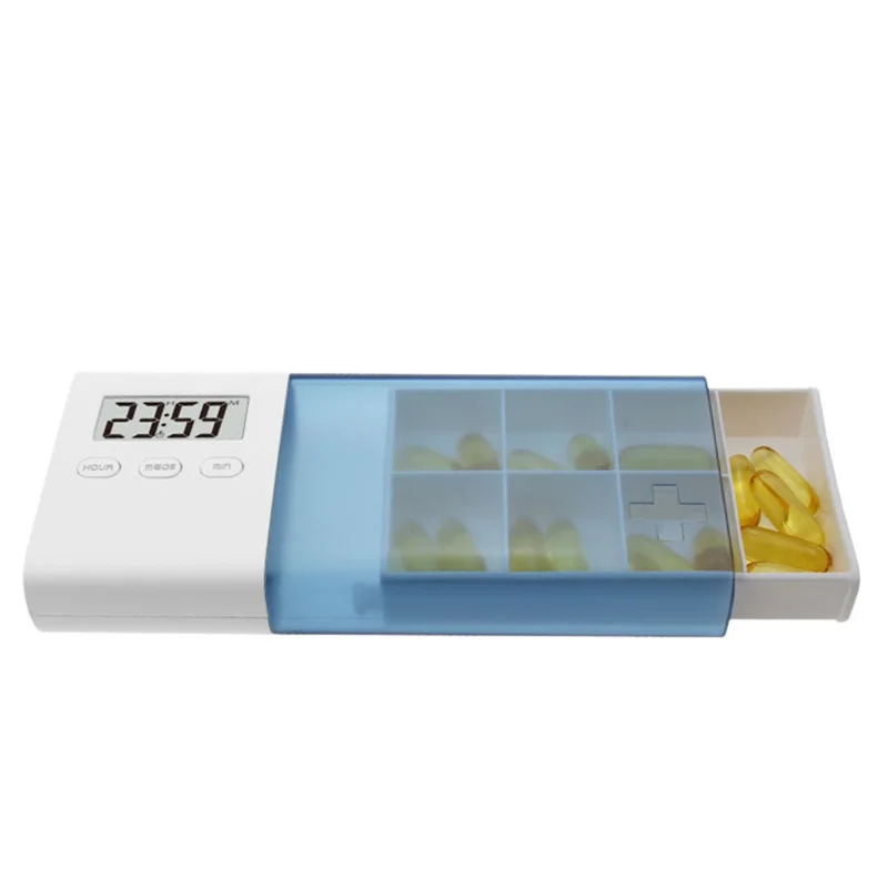 CR-250 Organizador Inteligente de Pastillas con Temporizador Electrónico - Pastillero Portátil de 7 Compartimentos para Uso Diario - Azul