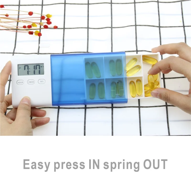 CR-250 Organizador Inteligente de Pastillas con Temporizador Electrónico - Pastillero Portátil de 7 Compartimentos para Uso Diario - Azul