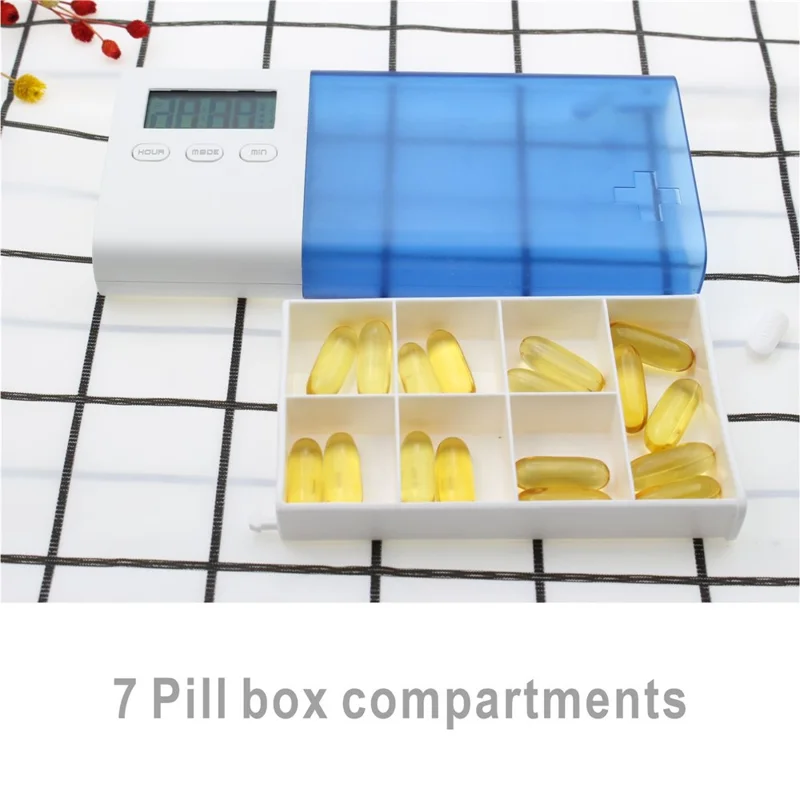 CR-250 Organizador Inteligente de Pastillas con Temporizador Electrónico - Pastillero Portátil de 7 Compartimentos para Uso Diario - Azul