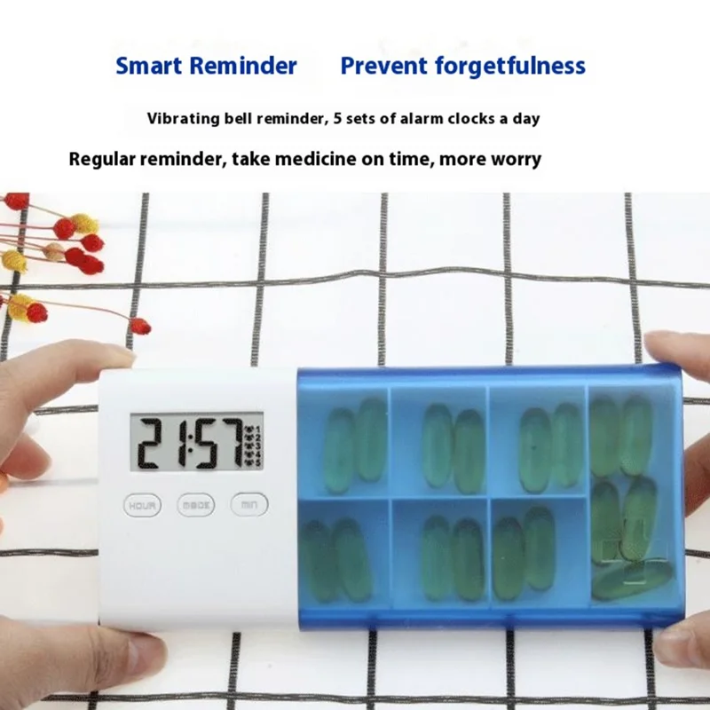 CR-250 Organizador Inteligente de Pastillas con Temporizador Electrónico - Pastillero Portátil de 7 Compartimentos para Uso Diario - Azul