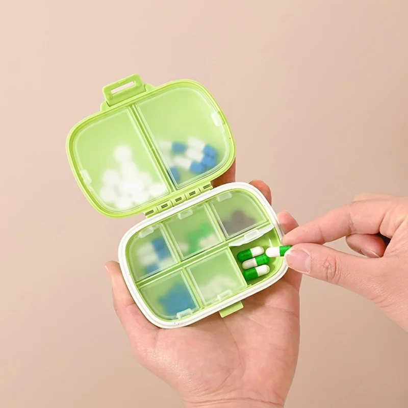 8 Compartments Pill Organizer Portable Sealed Moisture Proof Medication Storage Box (BPA Free, FCM Tested) - Wheat Straw / Blue