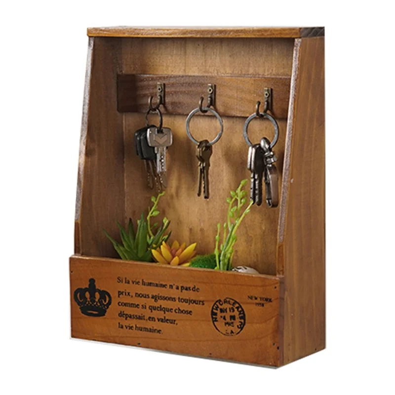 Soporte de pared para llaves Organizador decorativo Caja de almacenamiento para entrada Sala de estar Hogar - Marrón