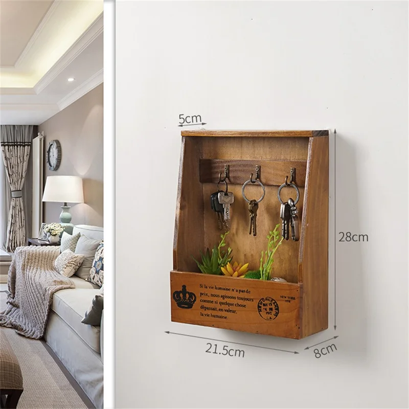 Soporte de pared para llaves Organizador decorativo Caja de almacenamiento para entrada Sala de estar Hogar - Marrón