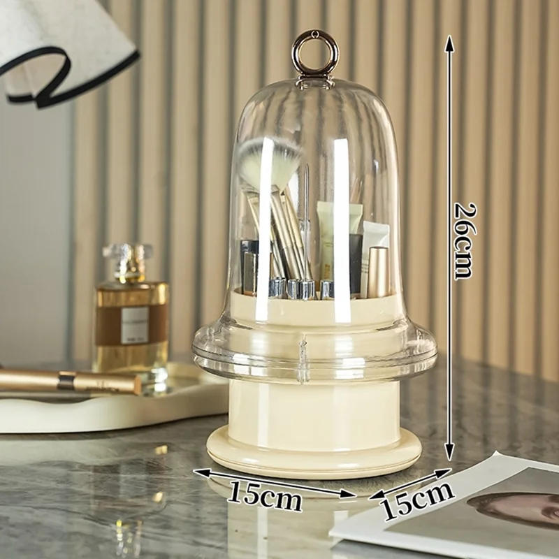 Luxury Makeup Organizer Rotating Cosmetic Brushes Lipstick Eyebrow Pencils Dust-Proof Storage Box - Light Yellow