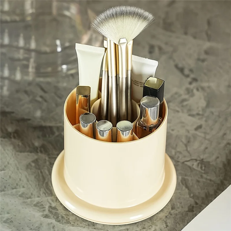 Luxury Makeup Organizer Rotating Cosmetic Brushes Lipstick Eyebrow Pencils Dust-Proof Storage Box - Light Yellow