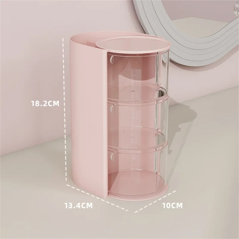 3-stöckiger drehbarer Make-up Organizer für Puderpuffs, Lippenstifte, Pinsel - Transparente staubdichte Aufbewahrungsbox in Rosa