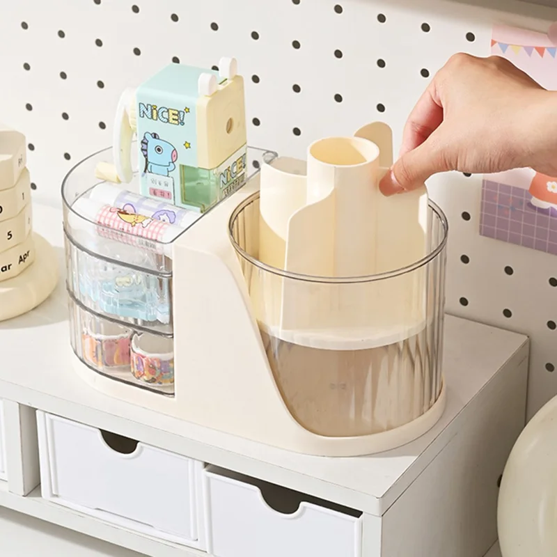 Rotating Desk Organizer Desktop Multi-Functional Storage Holder 180° Swivel Pen Holder - Transparent