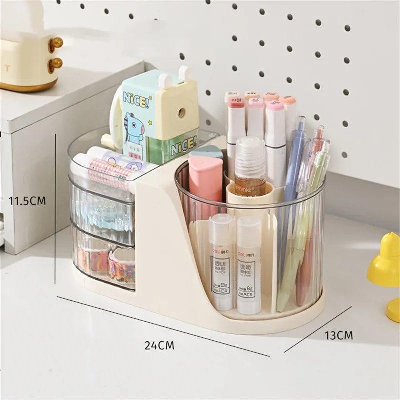 Rotating Desk Organizer Desktop Multi-Functional Storage Holder 180° Swivel Pen Holder - Transparent
