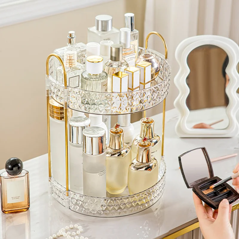 Organizador Giratório de 2 Níveis para Maquiagem, Cosméticos, Skincare, Perfume e Batom