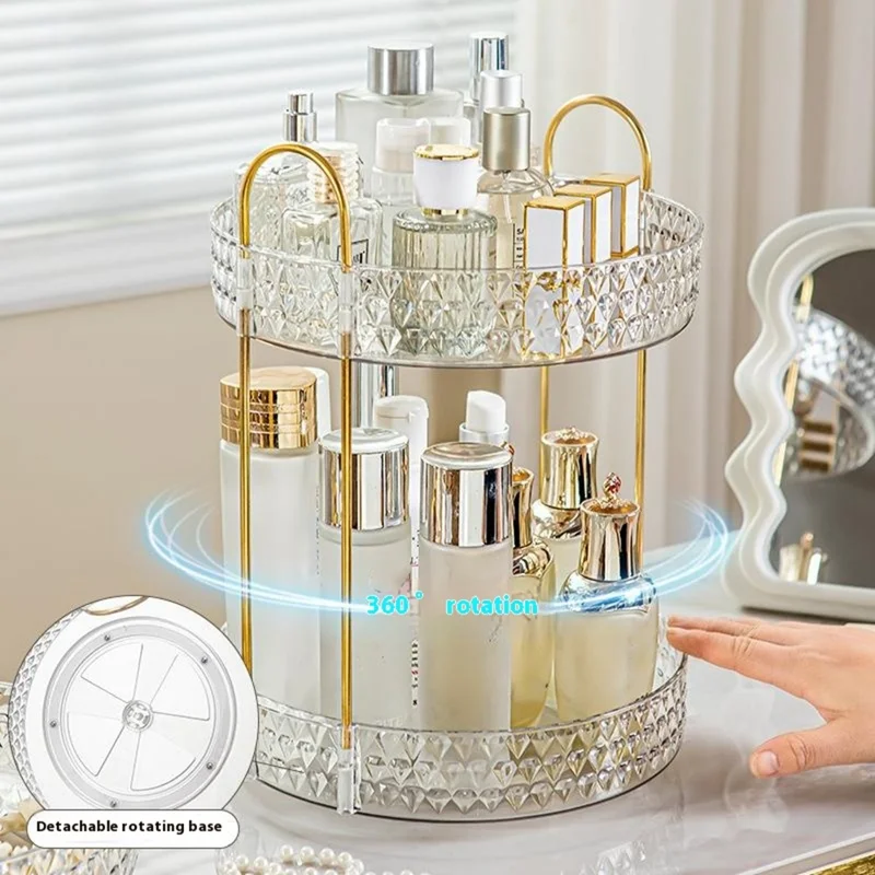 Organizador Giratório de 2 Níveis para Maquiagem, Cosméticos, Skincare, Perfume e Batom