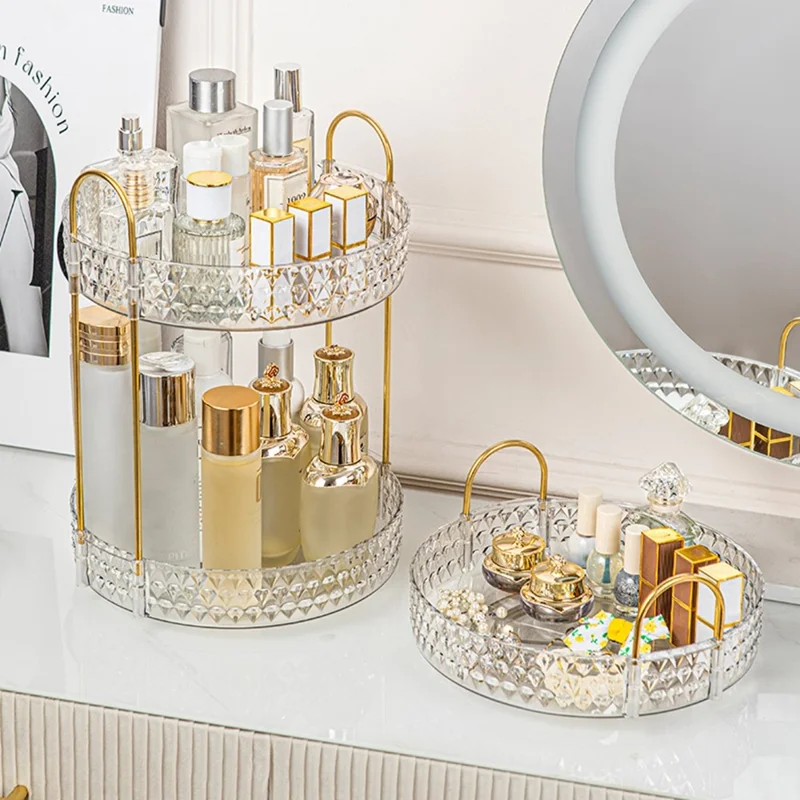 Organizador Giratório de 2 Níveis para Maquiagem, Cosméticos, Skincare, Perfume e Batom
