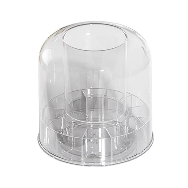 Organizador Giratório de Maquiagem com Compartimentos para Pincéis, Batons e Cosméticos - Recipiente de Armazenamento Transparente em PET com Base Removível