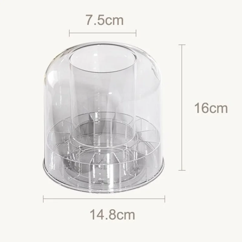 Organizador Giratório de Maquiagem com Compartimentos para Pincéis, Batons e Cosméticos - Recipiente de Armazenamento Transparente em PET com Base Removível