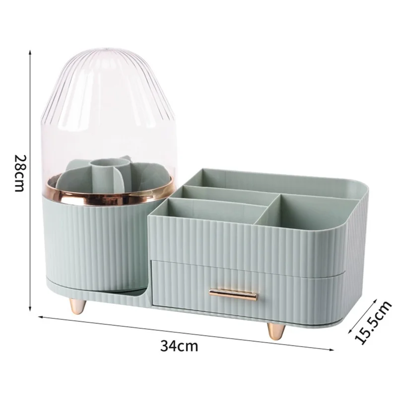 Rotating Makeup Organizer with Lid Cosmetics Brushes Lipsticks Skincare Storage Rack - Light Green