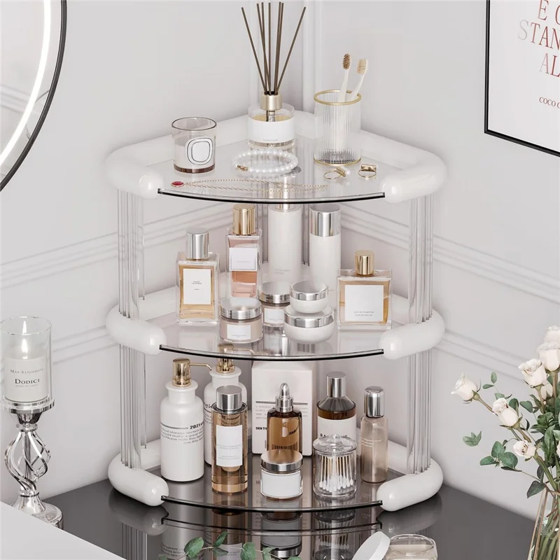 Transparenter 3-stufiger Kosmetik-Organizer Make-up Aufbewahrungsregal Kosmetikablage Hautpflege Parfüm Präsentationsständer - Weiß