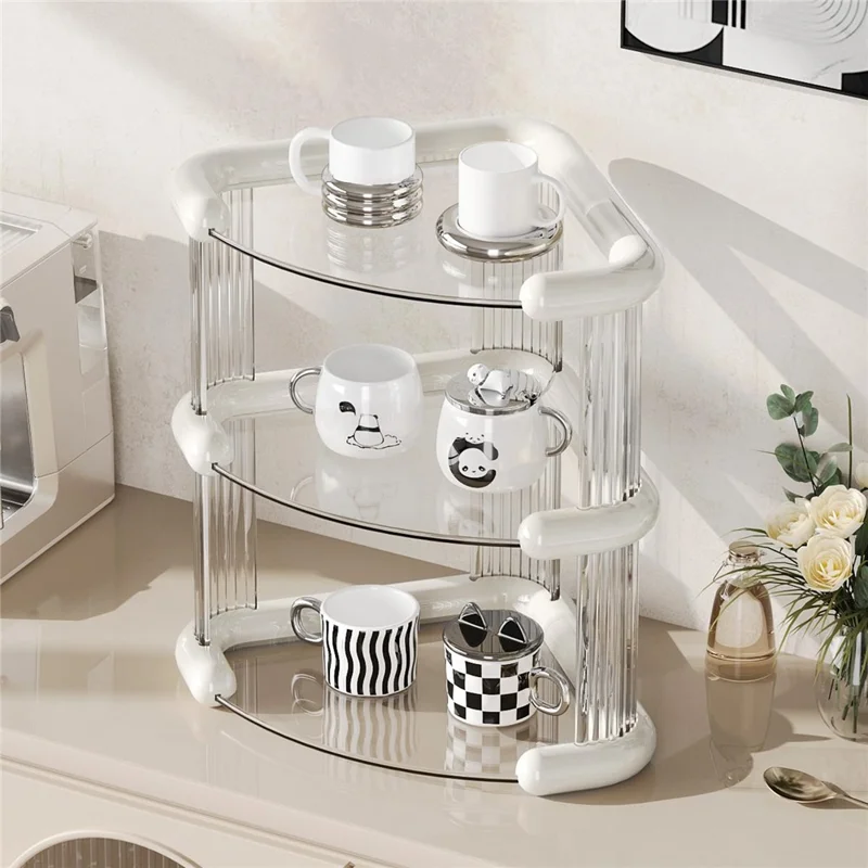 Transparenter 3-stufiger Kosmetik-Organizer Make-up Aufbewahrungsregal Kosmetikablage Hautpflege Parfüm Präsentationsständer - Weiß