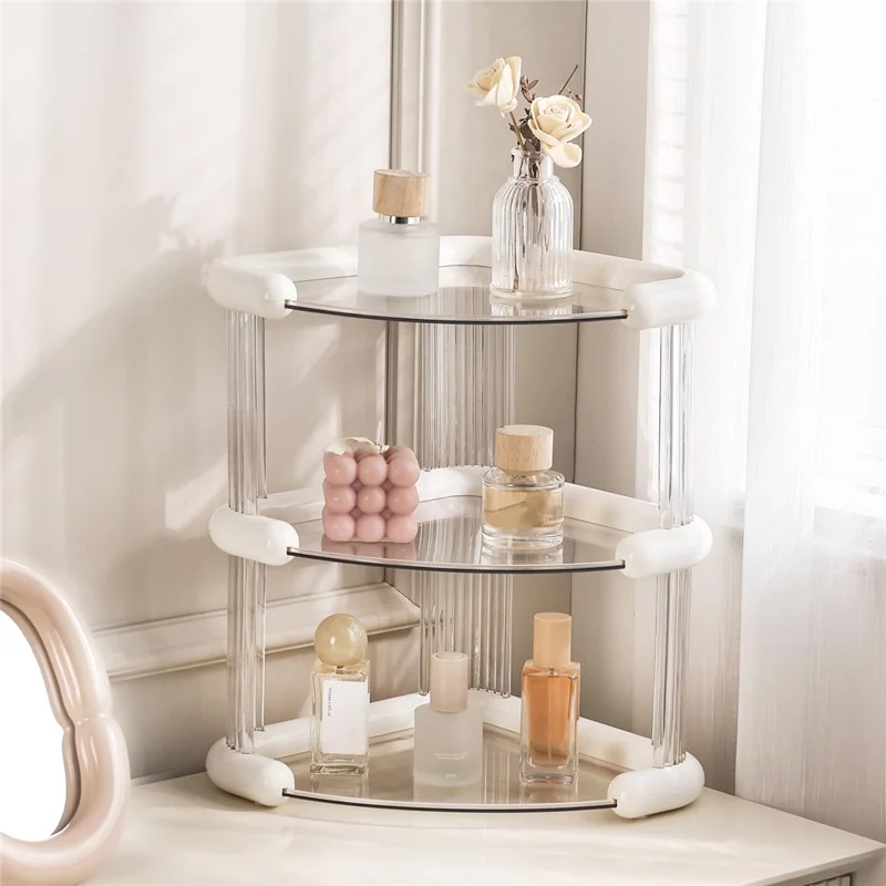 Transparenter 3-stufiger Kosmetik-Organizer Make-up Aufbewahrungsregal Kosmetikablage Hautpflege Parfüm Präsentationsständer - Weiß