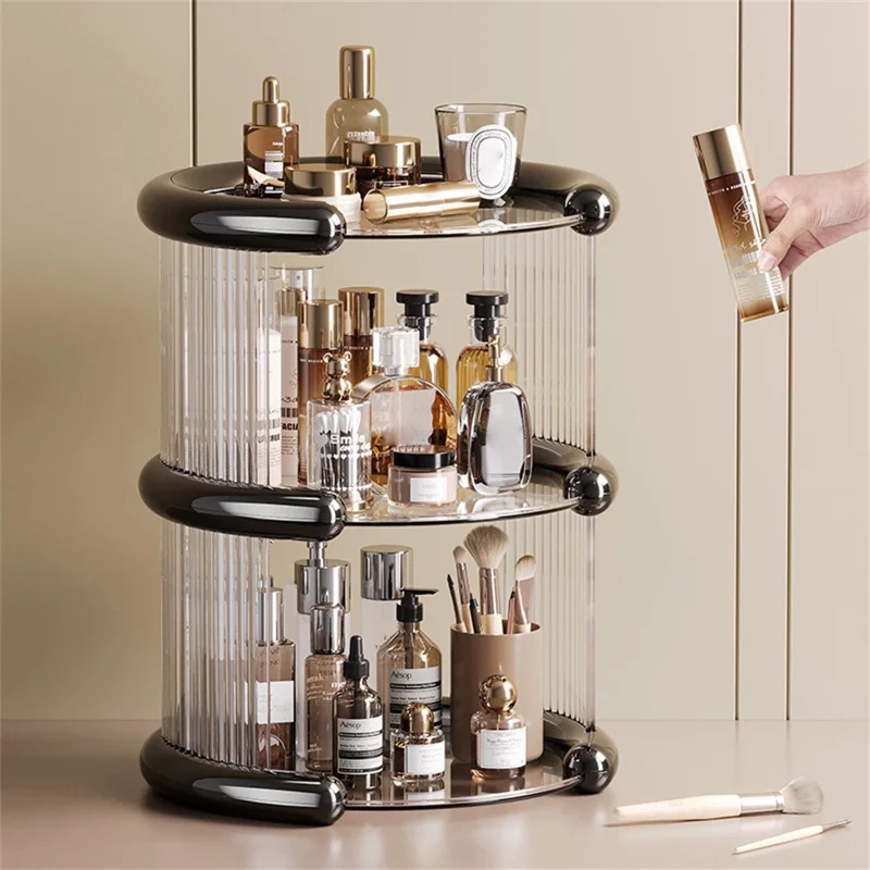 3-Tier Clear Plastic Cosmetic Organizer Makeup Storage Rack Vanity Skincare Perfume Display Stand - Black
