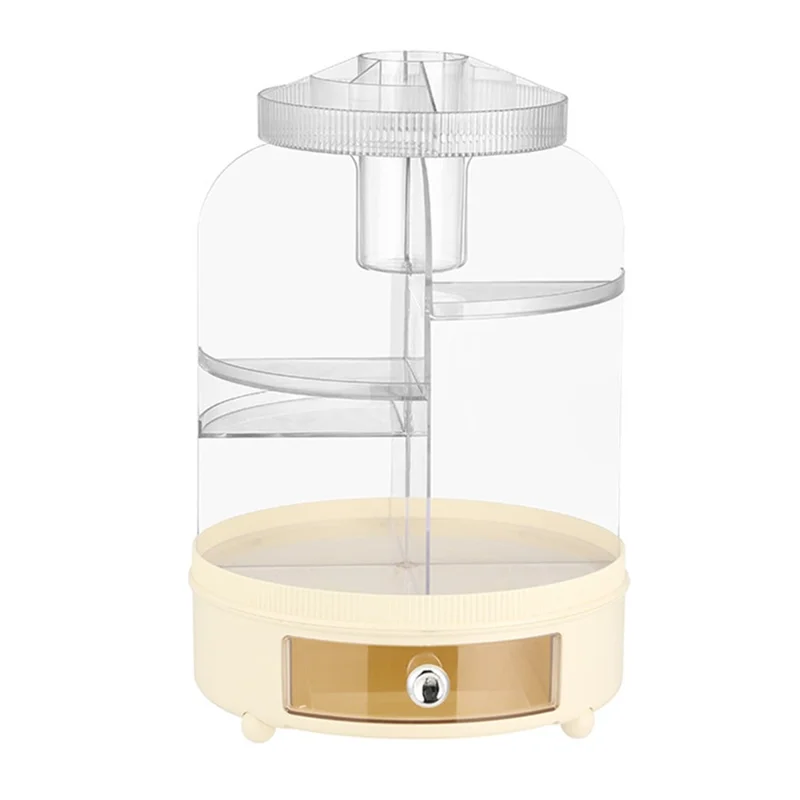 Organisateur de maquillage Boîte de rangement pivotante à 360 degrés pour le bureau Porte-cosmétiques pour la coiffeuse Chambre à coucher Rouge à lèvres Bijoux - Jaune crémeux