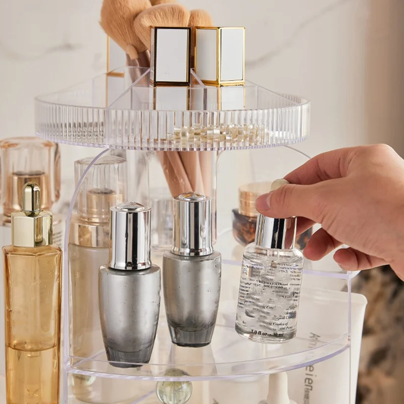 Organisateur de maquillage Boîte de rangement pivotante à 360 degrés pour le bureau Porte-cosmétiques pour la coiffeuse Chambre à coucher Rouge à lèvres Bijoux - Jaune crémeux