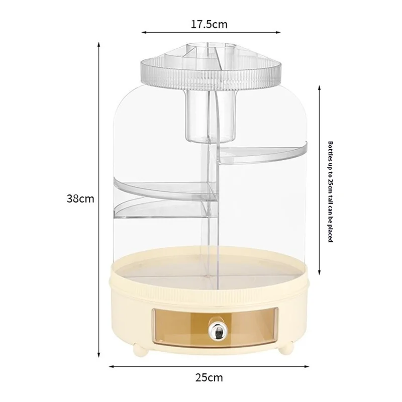 Organisateur de maquillage Boîte de rangement pivotante à 360 degrés pour le bureau Porte-cosmétiques pour la coiffeuse Chambre à coucher Rouge à lèvres Bijoux - Jaune crémeux