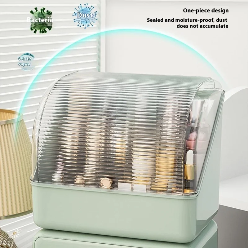 Transparent Dustproof Cosmetic Organizer Makeup Storage Box with Drawer Skincare Container - Light Green