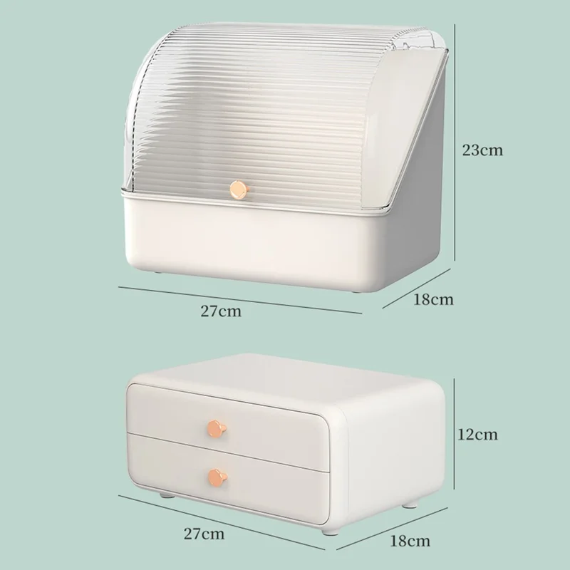 Transparent Dustproof Cosmetic Organizer Makeup Storage Box with Drawer Skincare Container - Light Green