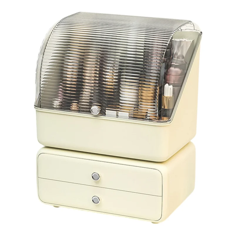 Transparent Dustproof Cosmetic Organizer Makeup Storage Box with Drawer Skincare Container - Cream Yellow
