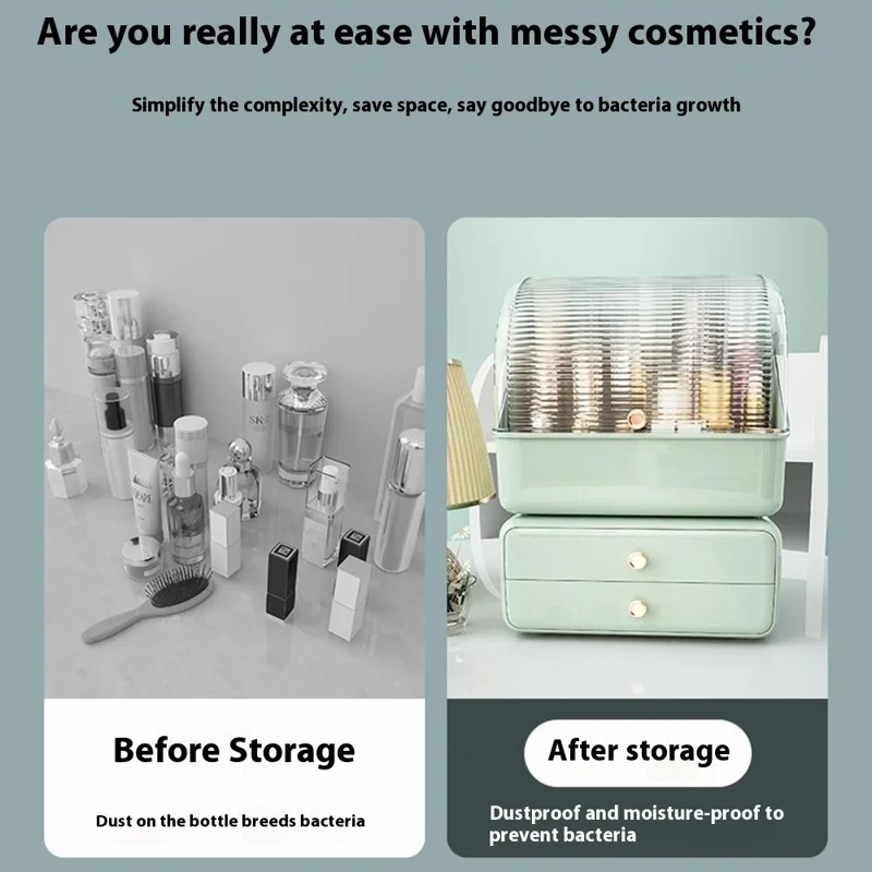 Transparent Dustproof Cosmetic Organizer Makeup Storage Box with Drawer Skincare Container - Cream Yellow