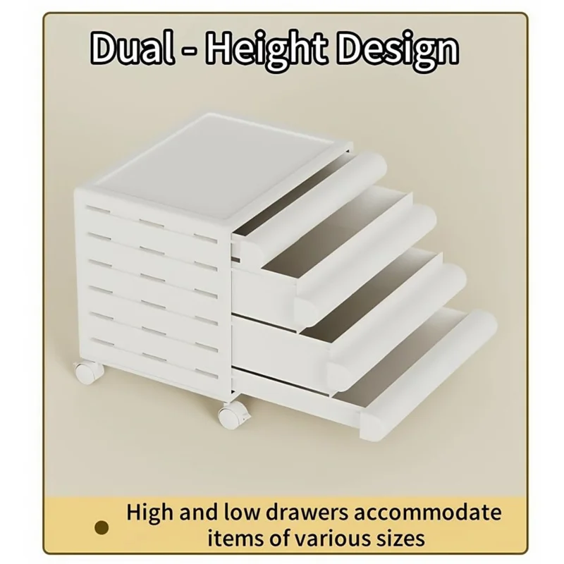 4 Drawer Under Desk HIPS + ABS  Storage Cabinet Office Home A4 File Documents Stationery Organizer with Wheels - White