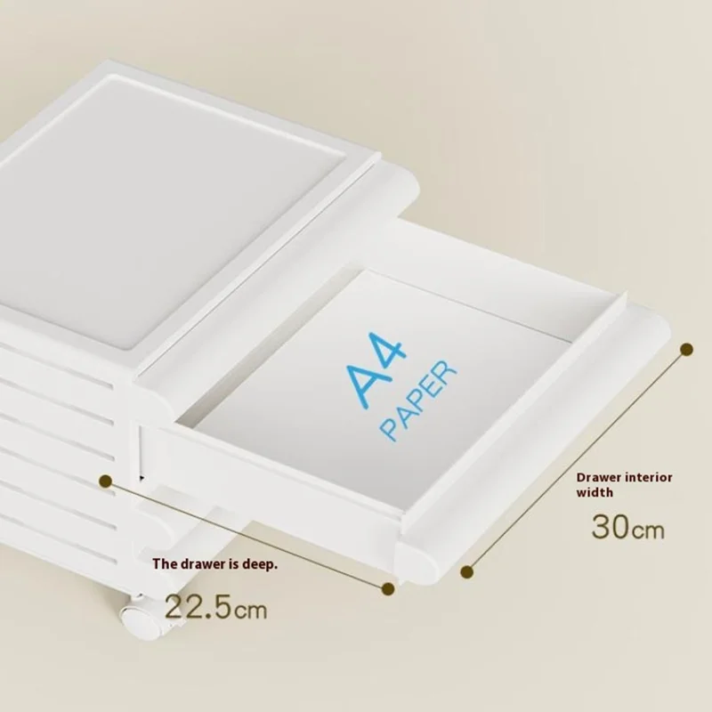 4 Drawer Under Desk HIPS + ABS  Storage Cabinet Office Home A4 File Documents Stationery Organizer with Wheels - White