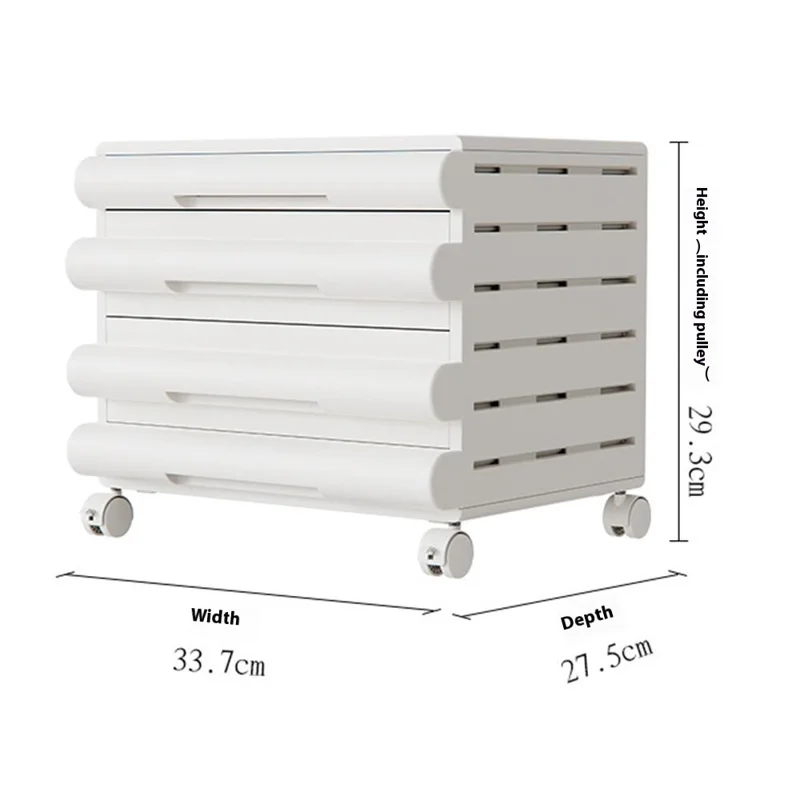 4 Drawer Under Desk HIPS + ABS  Storage Cabinet Office Home A4 File Documents Stationery Organizer with Wheels - White