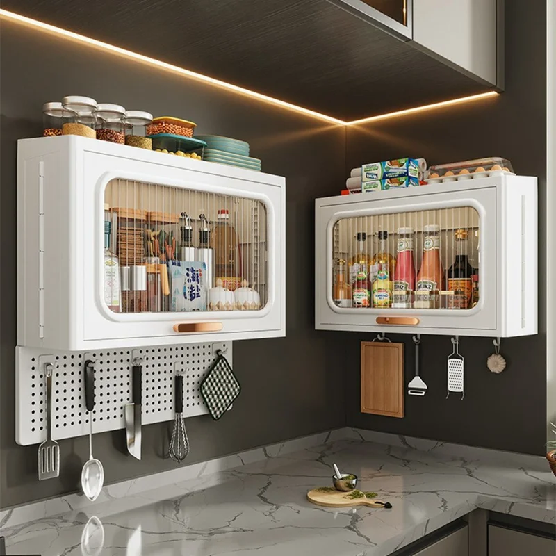 Geen Boorbenodigdheden Wandmontage Keuken Badkamer PP Organizer Kruidenrek Opbergkast met Pegboard