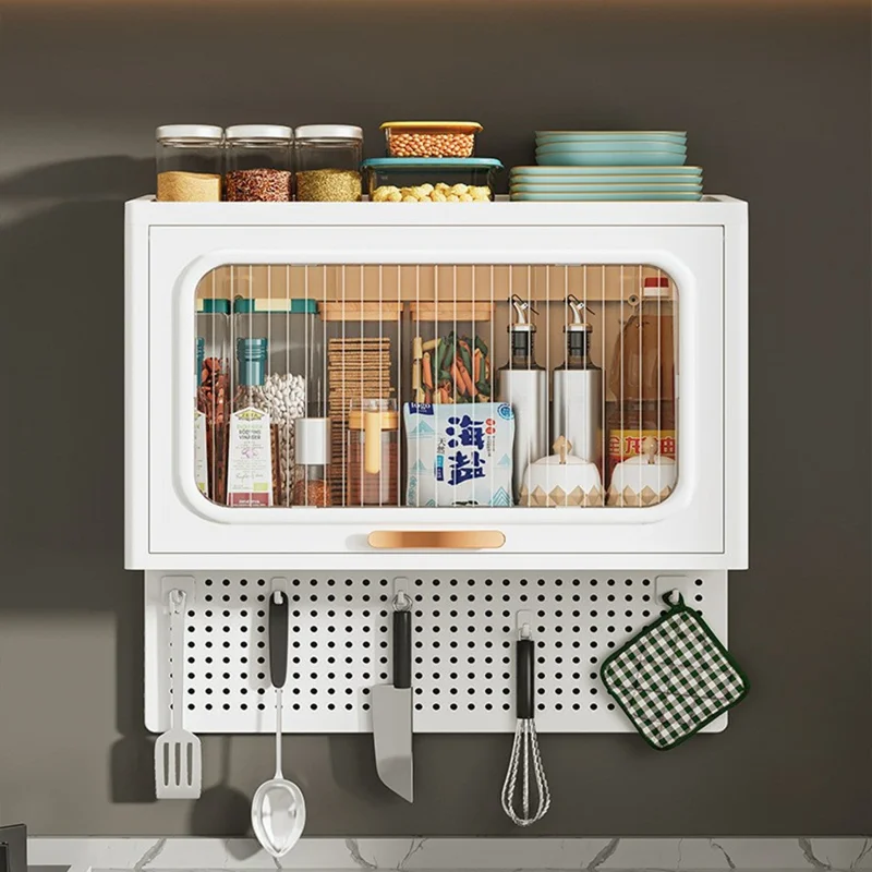 Geen Boorbenodigdheden Wandmontage Keuken Badkamer PP Organizer Kruidenrek Opbergkast met Pegboard