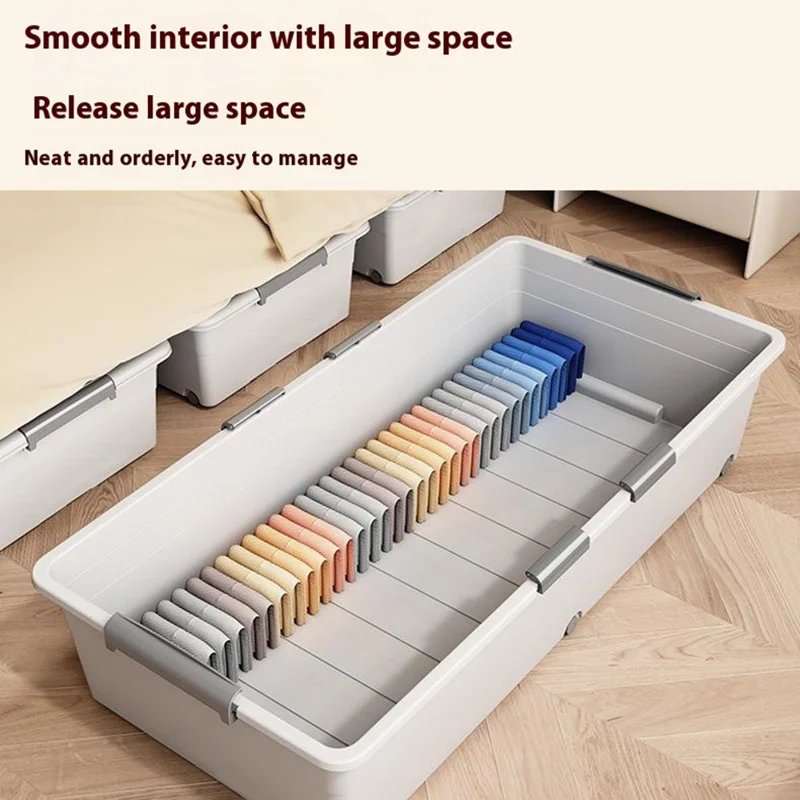 Under Bed Clothes Bedding PP Storage Box Foldable Double-Sided Lid Dustproof Organizer with Wheels, 100x50x23.5cm - Grey