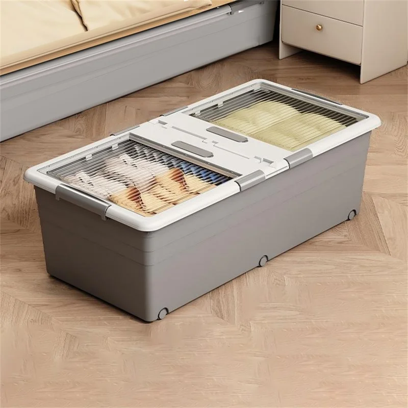 Boîte de rangement pliable pour literie sous le lit, PP, avec couvercle double face, anti-poussière, avec roulettes, 100x50x32,5 cm - Gris