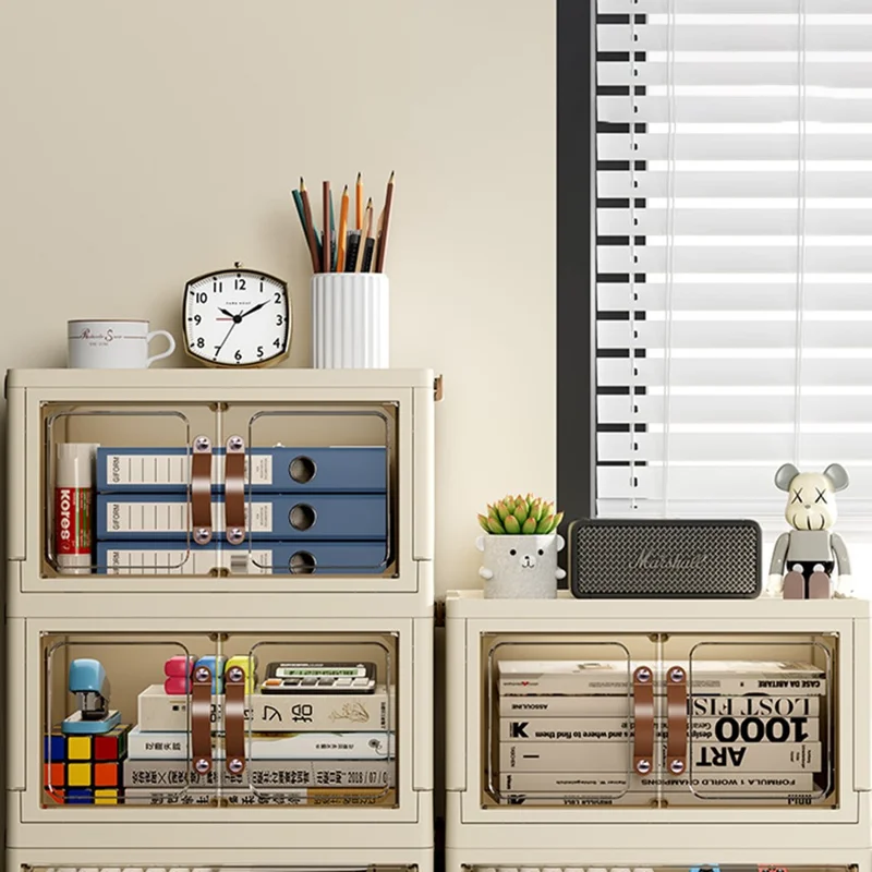1-Layer Cabinet Desktop PP Organizer Transparent Door Stationery Cosmetics Storage Box