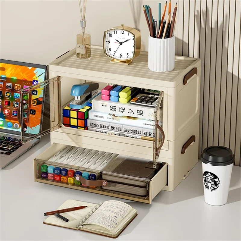 1-Layer Cabinet Desktop PP Organizer Transparent Door Stationery Cosmetics Storage Box