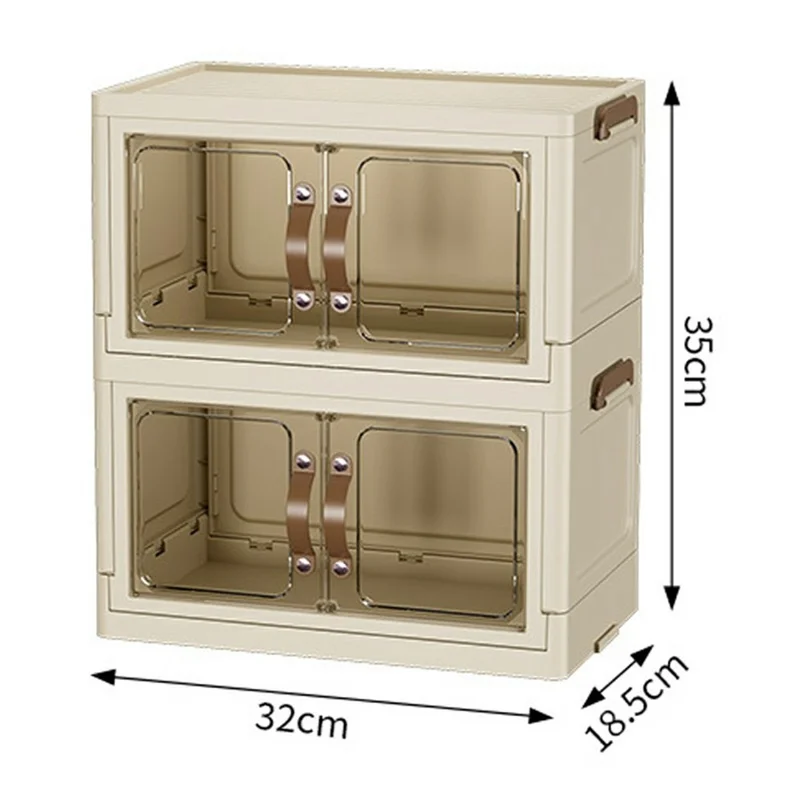 2-Layer Cabinet Desktop PP Organizer Transparent Door Stationery Cosmetics Storage Box
