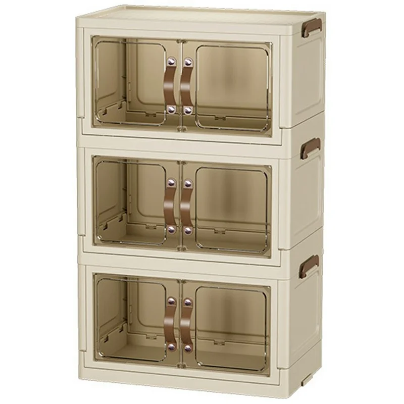 3-Layer Cabinet Desktop PP Organizer Transparent Door Stationery Cosmetics Storage Box