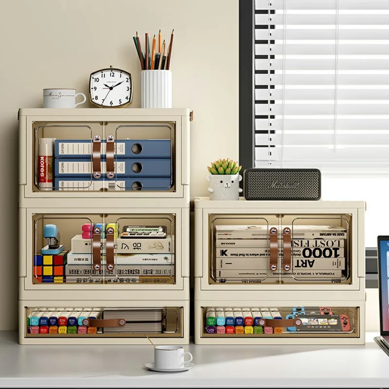 3-Layer Cabinet Desktop PP Organizer Transparent Door Stationery Cosmetics Storage Box