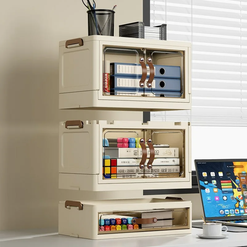 3-Layer Cabinet Desktop PP Organizer Transparent Door Stationery Cosmetics Storage Box