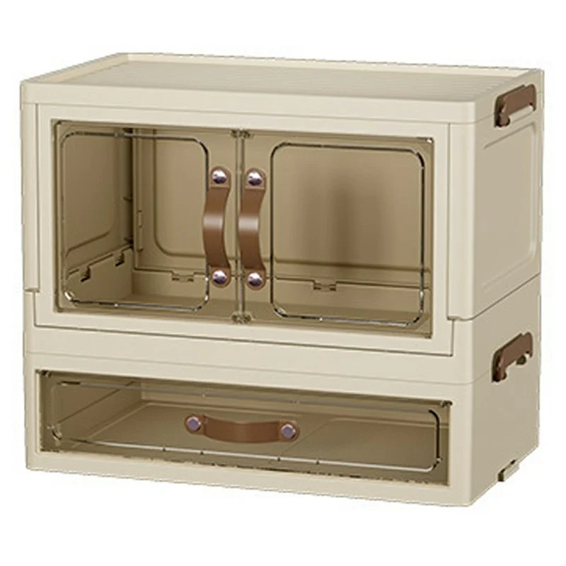 1-Layer Cabinet + 1-Layer Drawer Desktop PP Organizer Transparent Door Stationery Cosmetics Storage Box