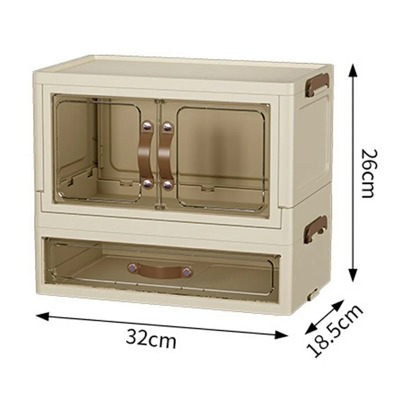 1-Layer Cabinet + 1-Layer Drawer Desktop PP Organizer Transparent Door Stationery Cosmetics Storage Box