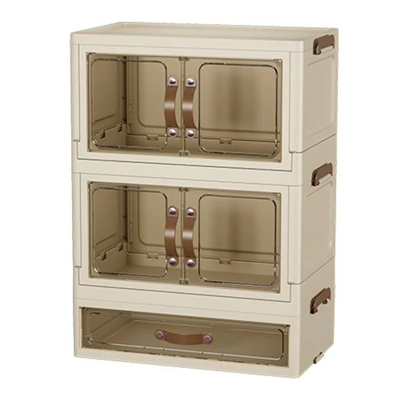 2-Layer Cabinet + 1-Layer Drawer Desktop PP Organizer Transparent Door Stationery Cosmetics Storage Box